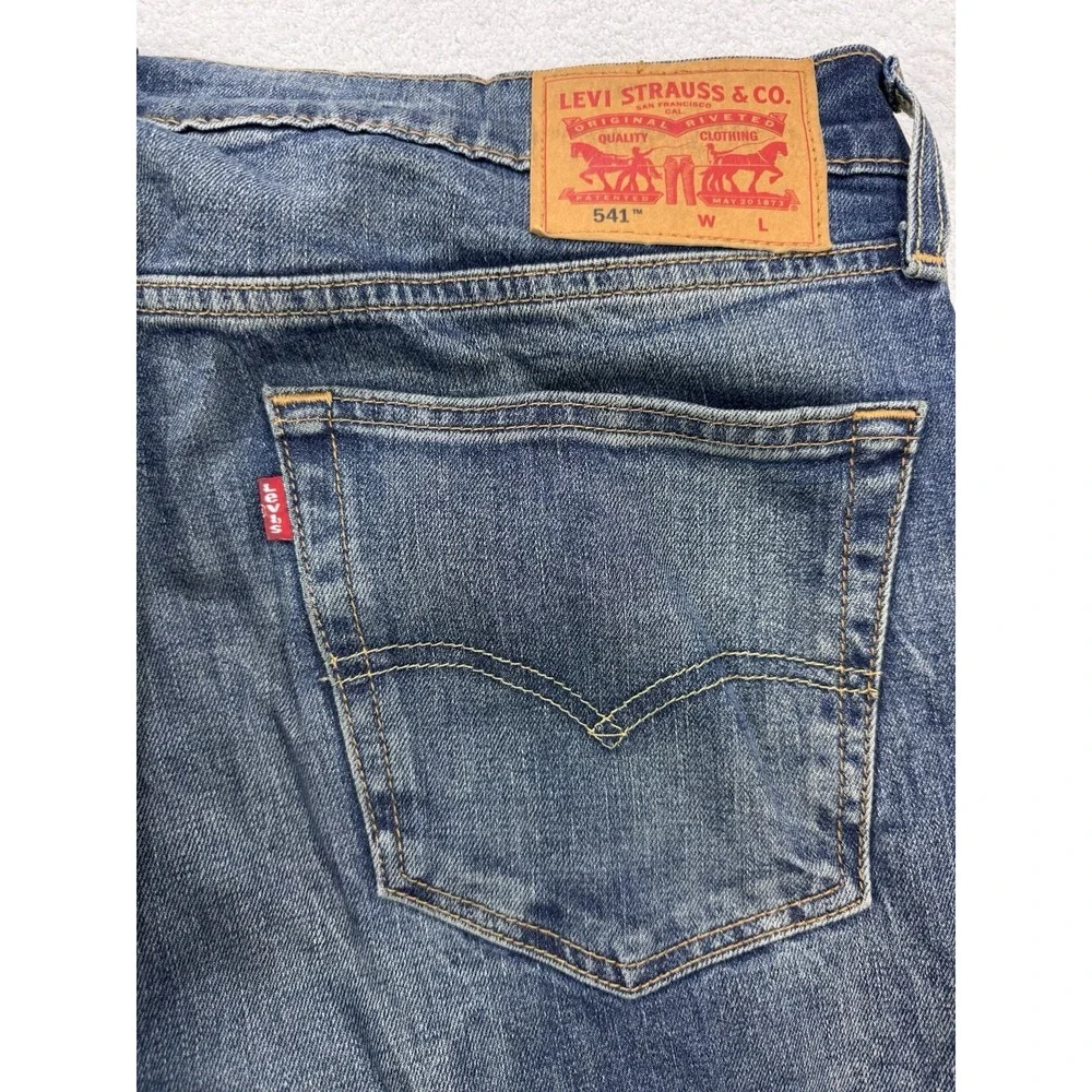Levis 541 Jeans Men 34x38 Blue Athletic Straight Whisker Distress Stretch Denim